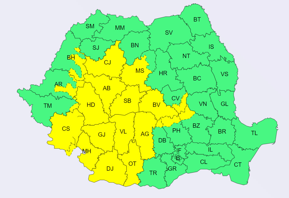 ANM a emis un COD GALBEN de VÂNT și VISCOL, pentru ziua de sâmbătă , 27 ianuarie, ora 05:00 – 27 ianuarie, ora 22:00. Vor fi intensificări ale vântului în Oltenia, cea mai mare parte a Transilvaniei, nord-vestul